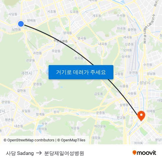 사당 Sadang to 분당제일여성병원 map