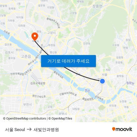 서울 Seoul to 새빛안과병원 map