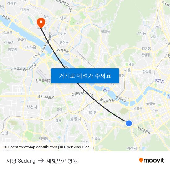 사당 Sadang to 새빛안과병원 map