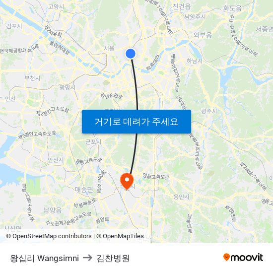 왕십리 Wangsimni to 김찬병원 map