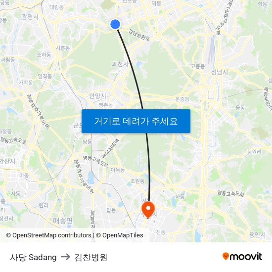사당 Sadang to 김찬병원 map