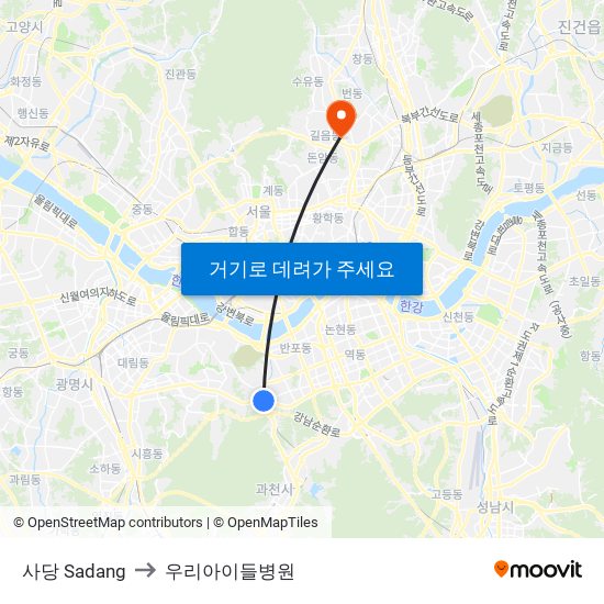 사당 Sadang to 우리아이들병원 map