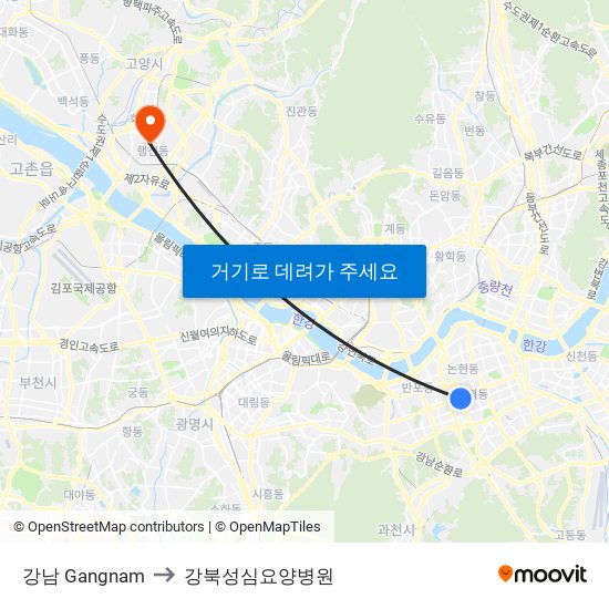 강남 Gangnam to 강북성심요양병원 map