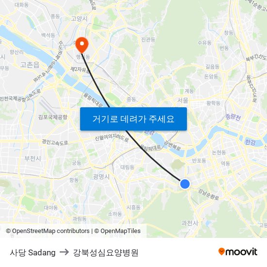 사당 Sadang to 강북성심요양병원 map