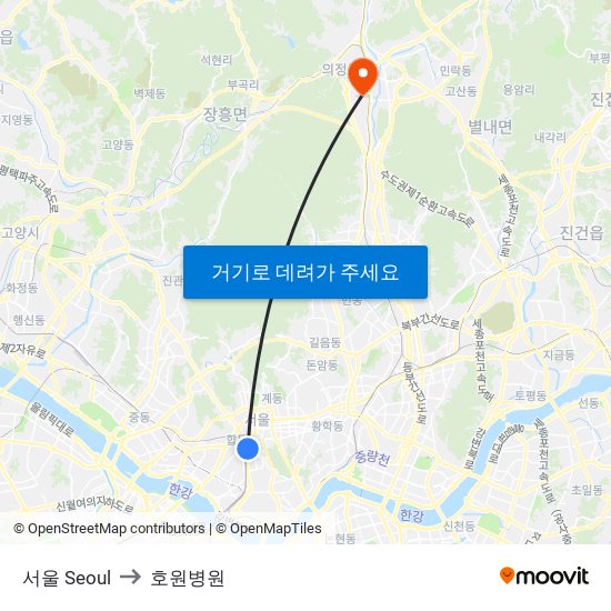 서울 Seoul to 호원병원 map