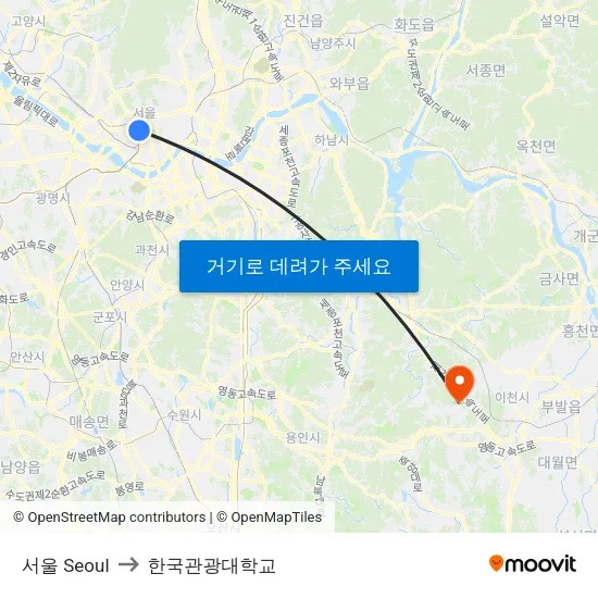 서울 Seoul to 한국관광대학교 map