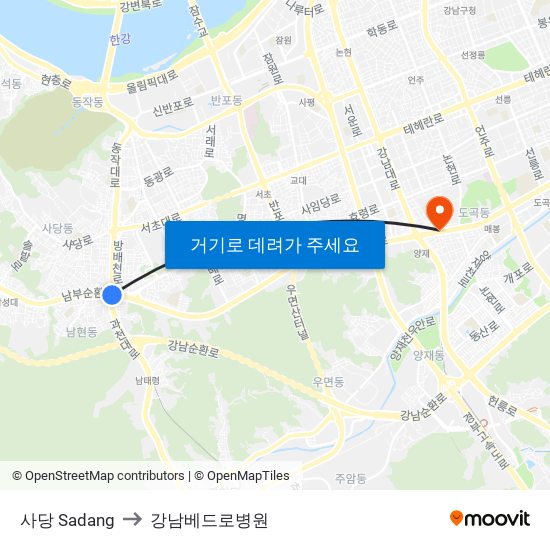 사당 Sadang to 강남베드로병원 map