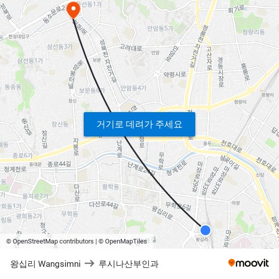 왕십리 Wangsimni to 루시나산부인과 map