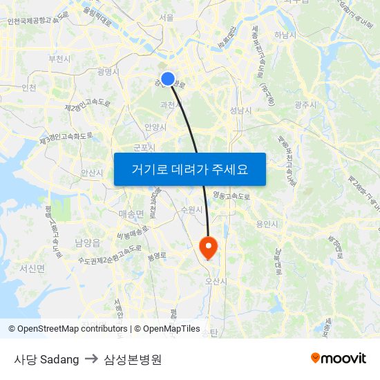 사당 Sadang to 삼성본병원 map