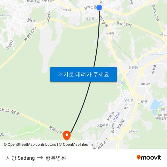 사당 Sadang to 행복병원 map