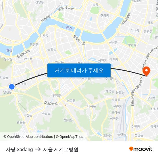 사당 Sadang to 서울 세계로병원 map