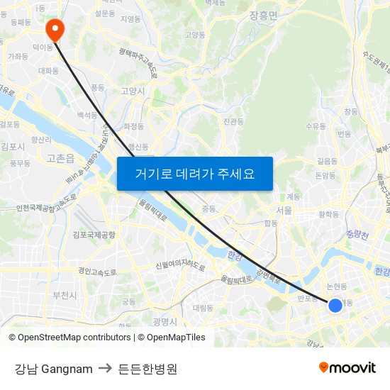 강남 Gangnam to 든든한병원 map