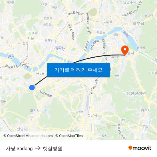 사당 Sadang to 햇살병원 map