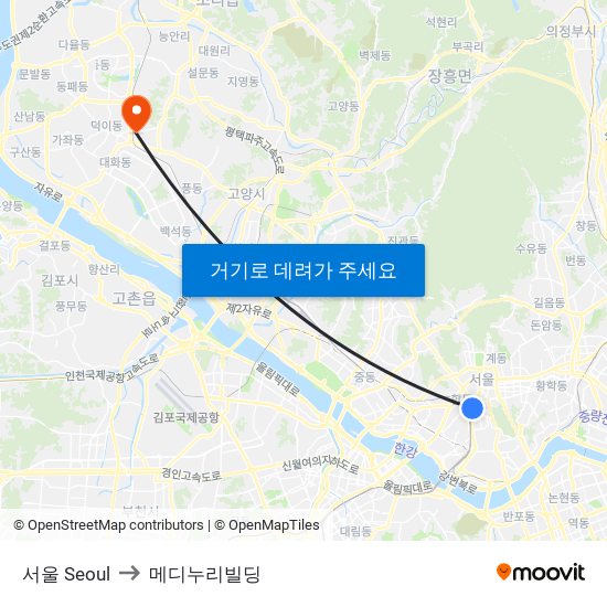 서울 Seoul to 메디누리빌딩 map