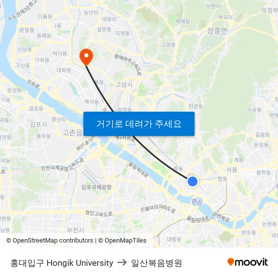 홍대입구 Hongik University to 일산복음병원 map