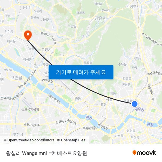 왕십리 Wangsimni to 베스트요양원 map