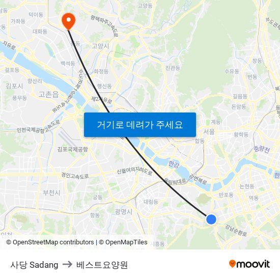 사당 Sadang to 베스트요양원 map