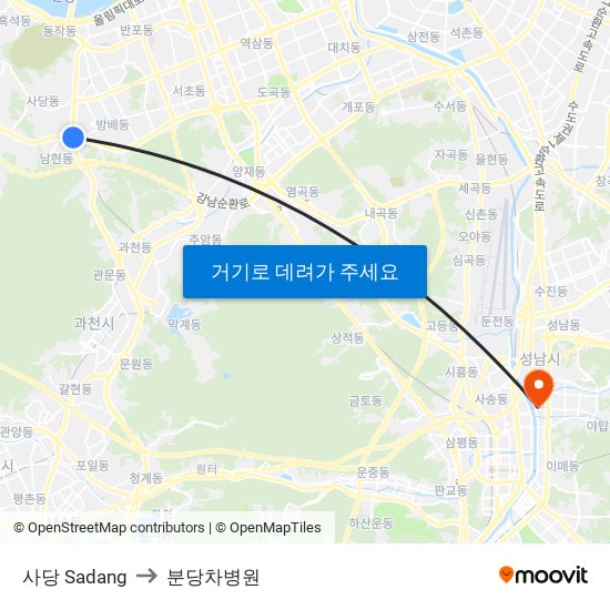 사당 Sadang to 분당차병원 map