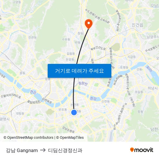 강남 Gangnam to 디딤신경정신과 map