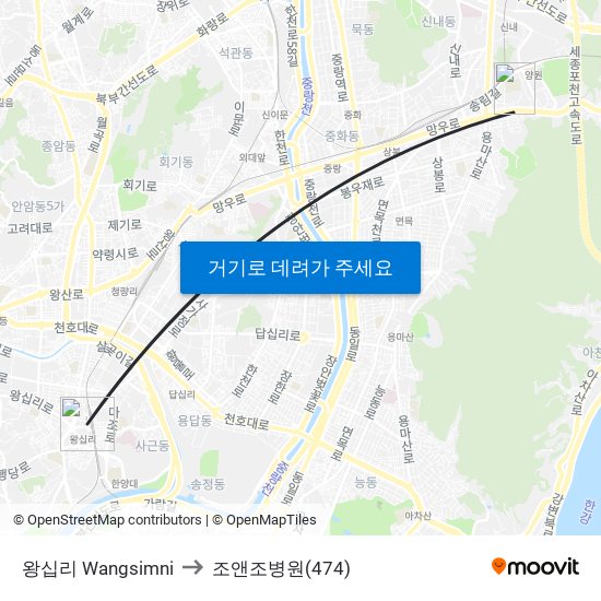 왕십리 Wangsimni to 조앤조병원(474) map