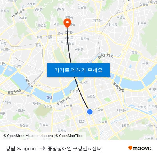 강남 Gangnam to 중앙장애인 구강진료센터 map