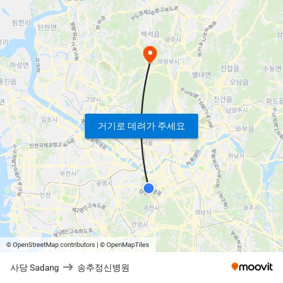 사당 Sadang to 송추정신병원 map