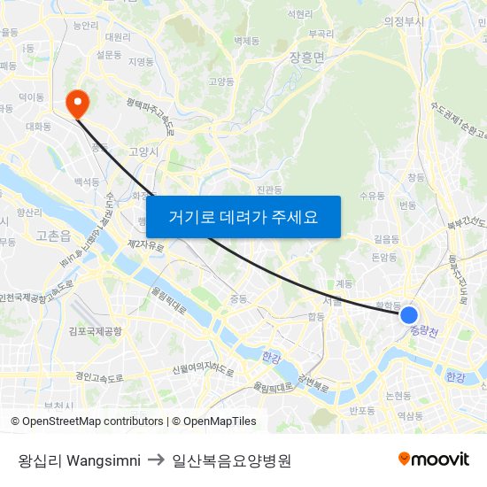 왕십리 Wangsimni to 일산복음요양병원 map