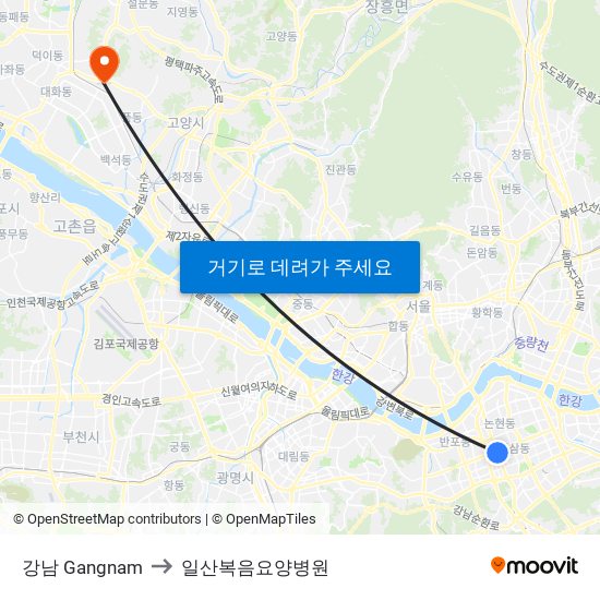 강남 Gangnam to 일산복음요양병원 map