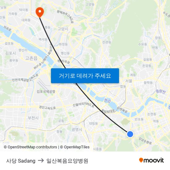 사당 Sadang to 일산복음요양병원 map