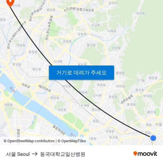 서울 Seoul to 동국대학교일산병원 map