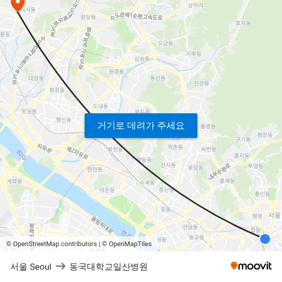 서울 Seoul to 동국대학교일산병원 map