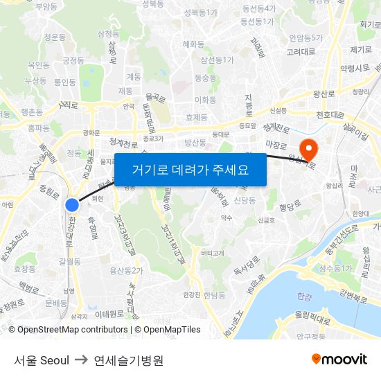 서울 Seoul to 연세슬기병원 map