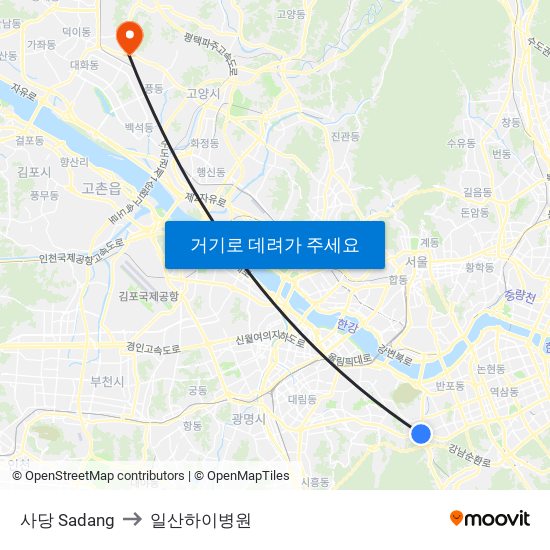 사당 Sadang to 일산하이병원 map