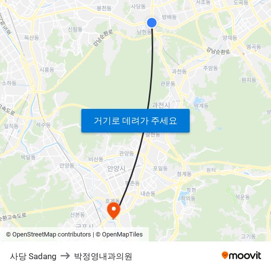 사당 Sadang to 박정영내과의원 map
