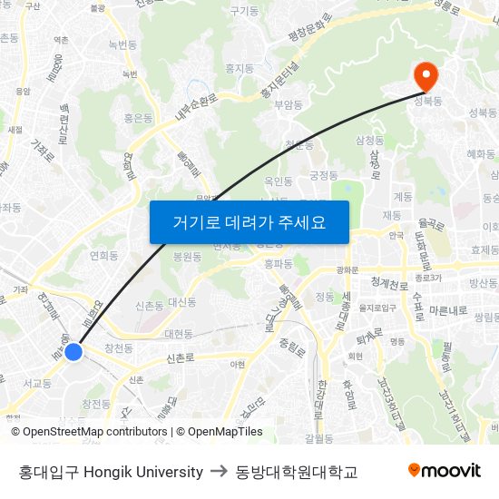 홍대입구 Hongik University to 동방대학원대학교 map