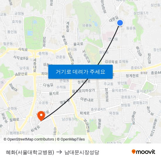 혜화(서울대학교병원) to 남대문시장성당 map