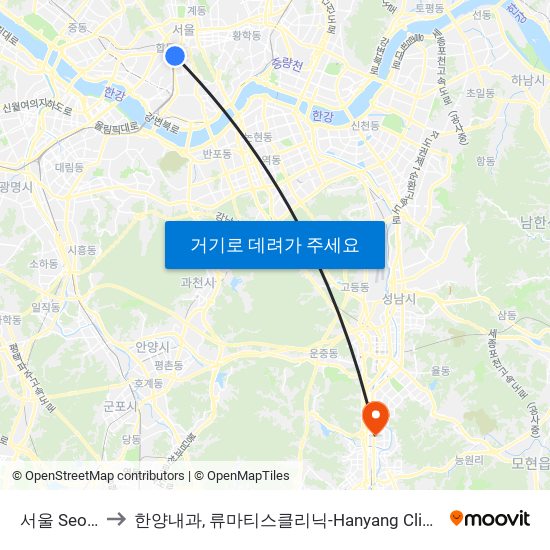 서울 Seoul to 한양내과, 류마티스클리닉-Hanyang Clinic map