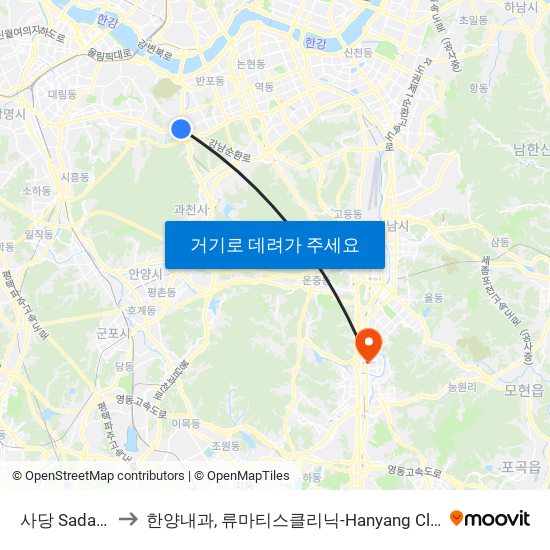 사당 Sadang to 한양내과, 류마티스클리닉-Hanyang Clinic map