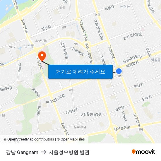 강남 Gangnam to 서울성모병원 별관 map