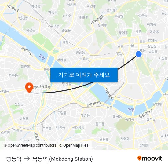 명동역 to 목동역 (Mokdong Station) map
