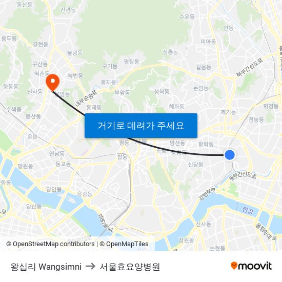 왕십리 Wangsimni to 서울효요양병원 map