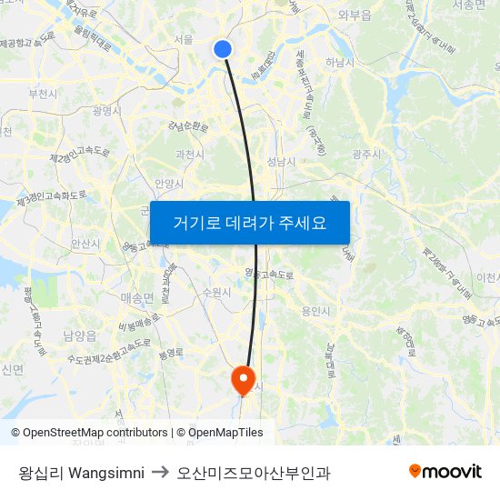 왕십리 Wangsimni to 오산미즈모아산부인과 map