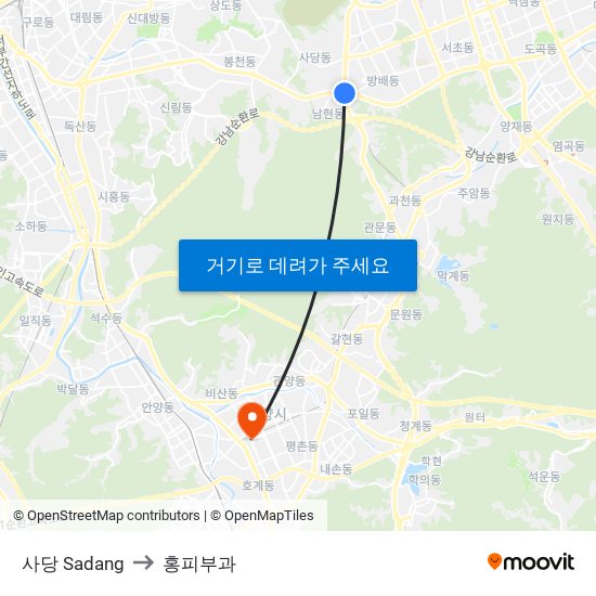 사당 Sadang to 홍피부과 map