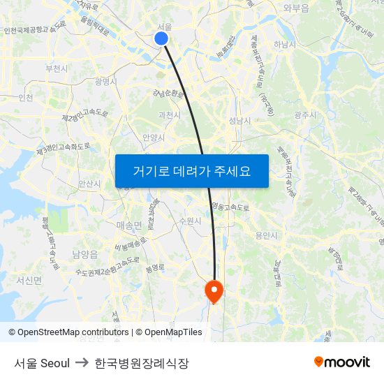 서울 Seoul to 한국병원장례식장 map