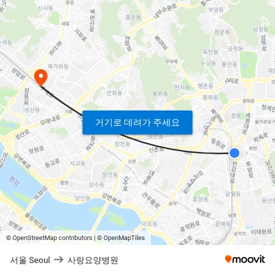 서울 Seoul to 사랑요양병원 map