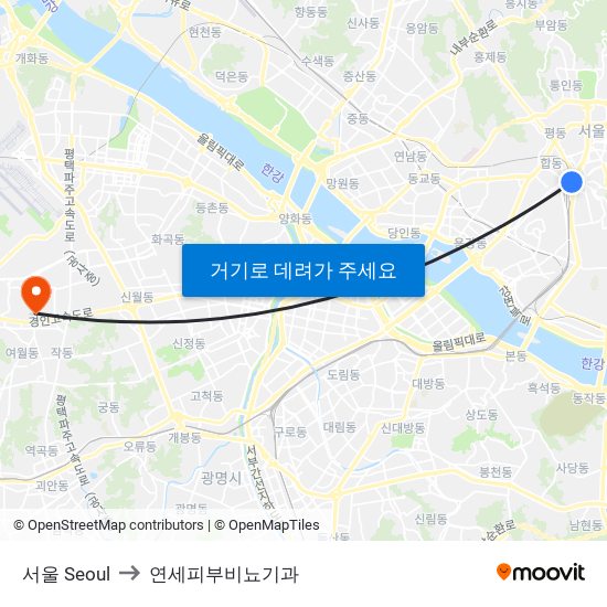 서울 Seoul to 연세피부비뇨기과 map