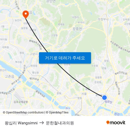 왕십리 Wangsimni to 문한철내과의원 map