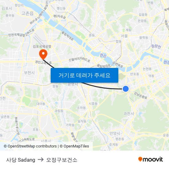 사당 Sadang to 오정구보건소 map