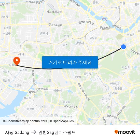 사당 Sadang to 인천Ssg랜더스필드 map