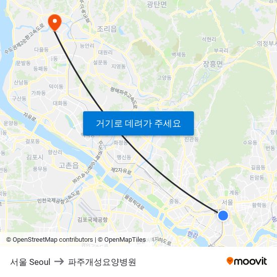 서울 Seoul to 파주개성요양병원 map